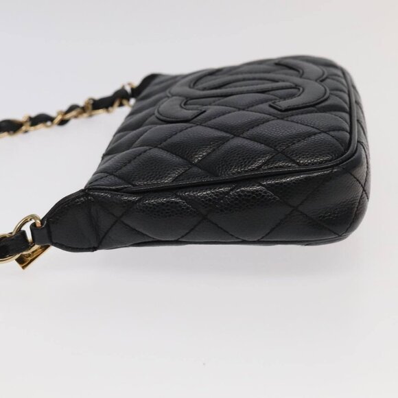 CHANEL Matelasse COCO Mark Chain Shoulder Bag Grained Calf Skin Black CC Aut - Picture 11 of 16